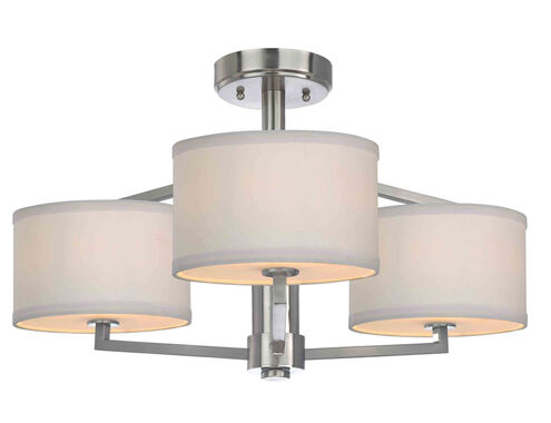 Monaco 3 Light 24 inch Satin Nickel Semi-Flush Ceiling Light