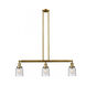 Franklin Restoration Small Bell 3 Light 38 inch Brushed Brass Island Light Ceiling Light in Seedy Glass, Franklin Restoration