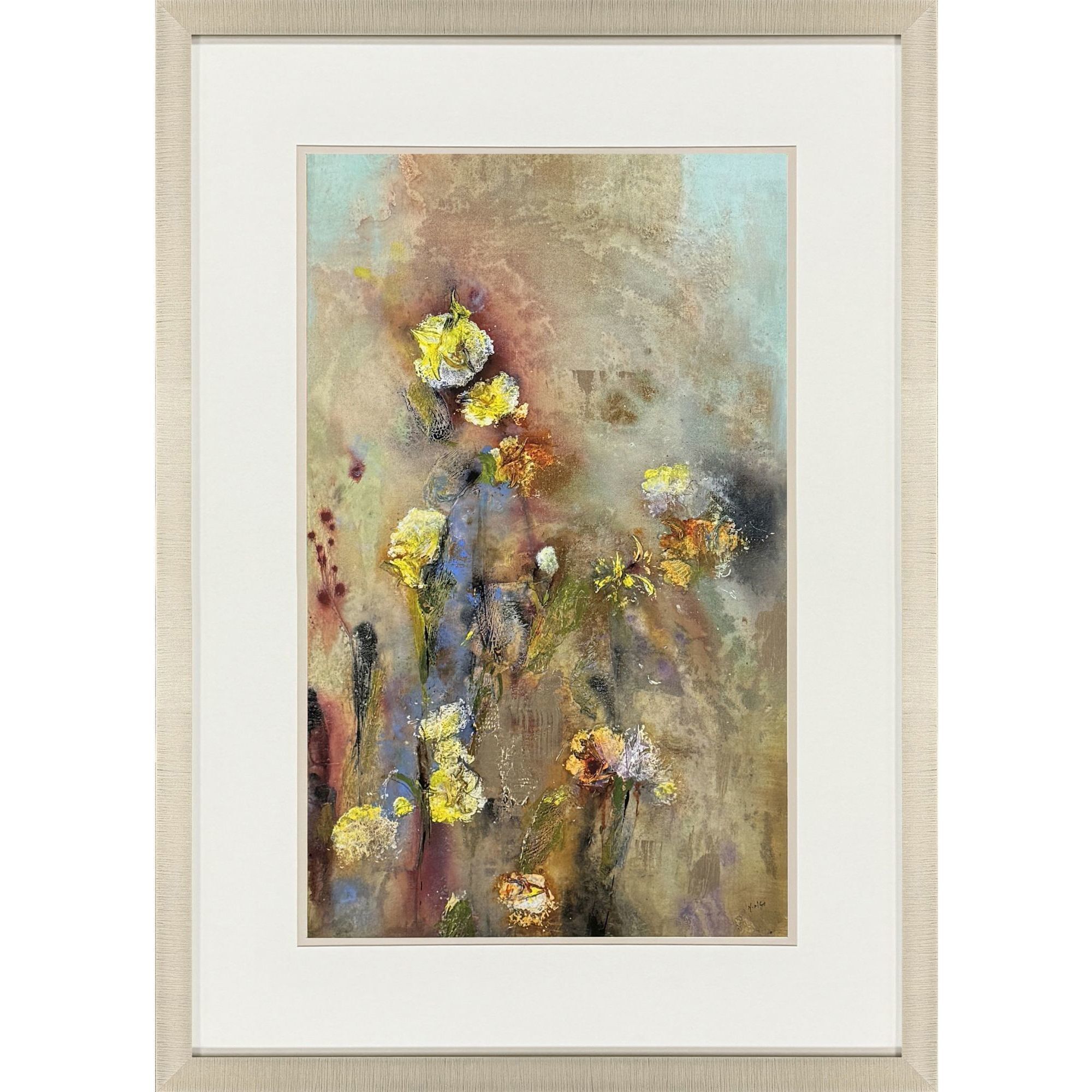 Floral Life Yellow and Green and Orange and Blue Framed Art