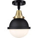Franklin Restoration Hampden LED 7 inch Black Antique Brass and Matte Black Flush Mount Ceiling Light in Matte White Glass