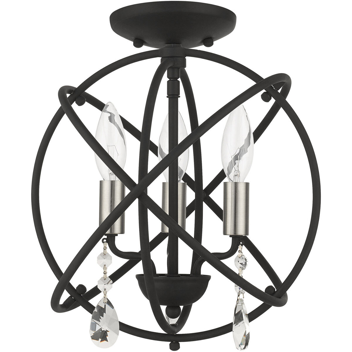 Aria 3 Light 12.63 inch Black Convertible Chandelier / Semi Flush Ceiling Light