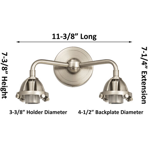 Nouveau 2 Small Canton 2 Light 13.25 inch Black Antique Brass Bath Vanity Light Wall Light in Seedy Glass