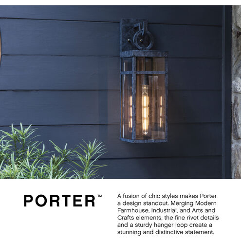Estate Series Porter LED 19 inch Aged Zinc Outdoor Wall Mount Lantern, Open Air
