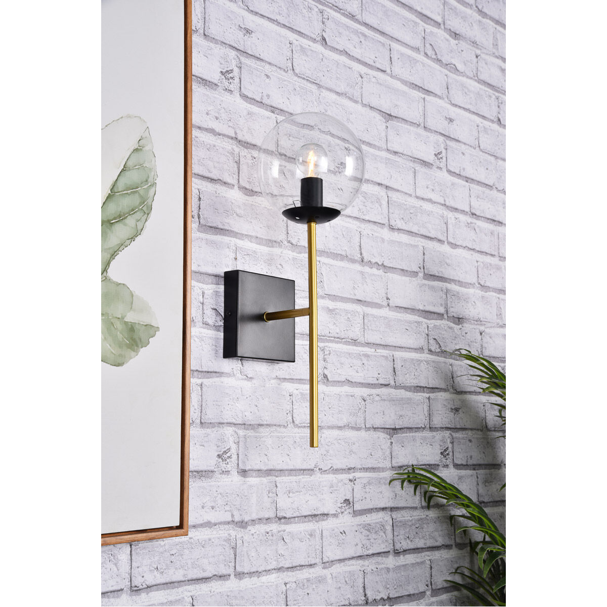 Neri 1 Light 7 inch Black and Brass Bath Sconce Wall Light