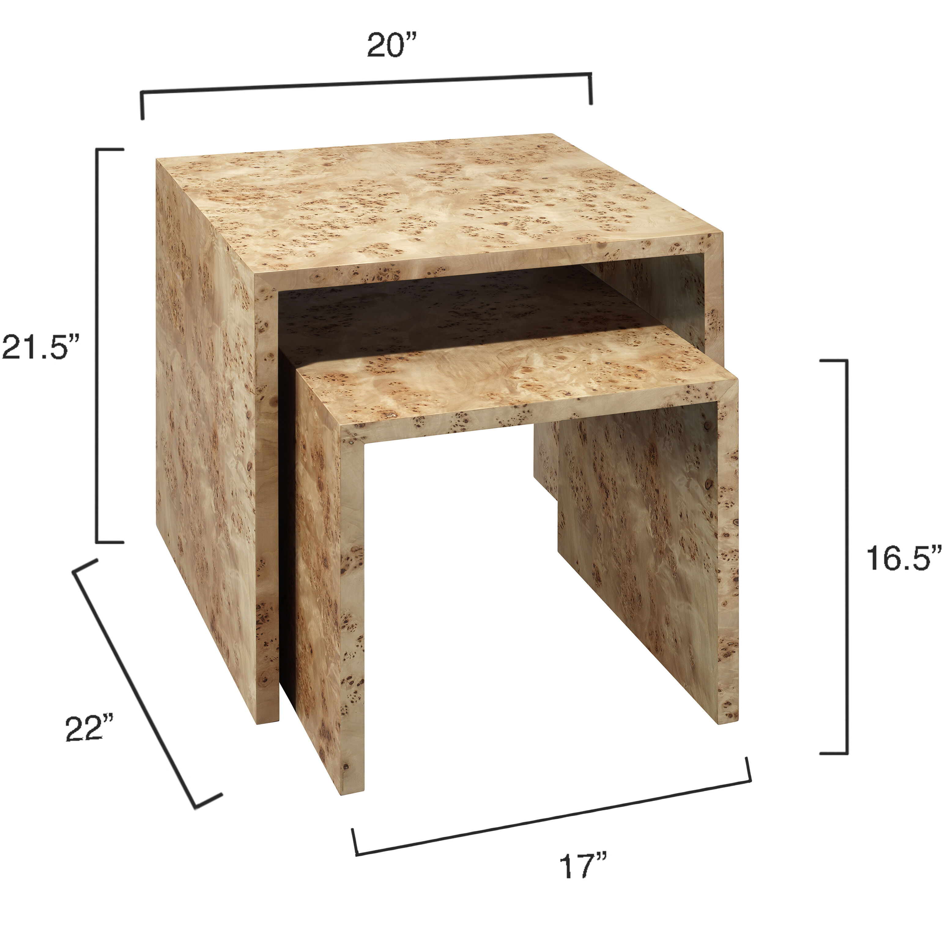 Bedford Nesting Tables in Natural Burl Wood, Set of 2