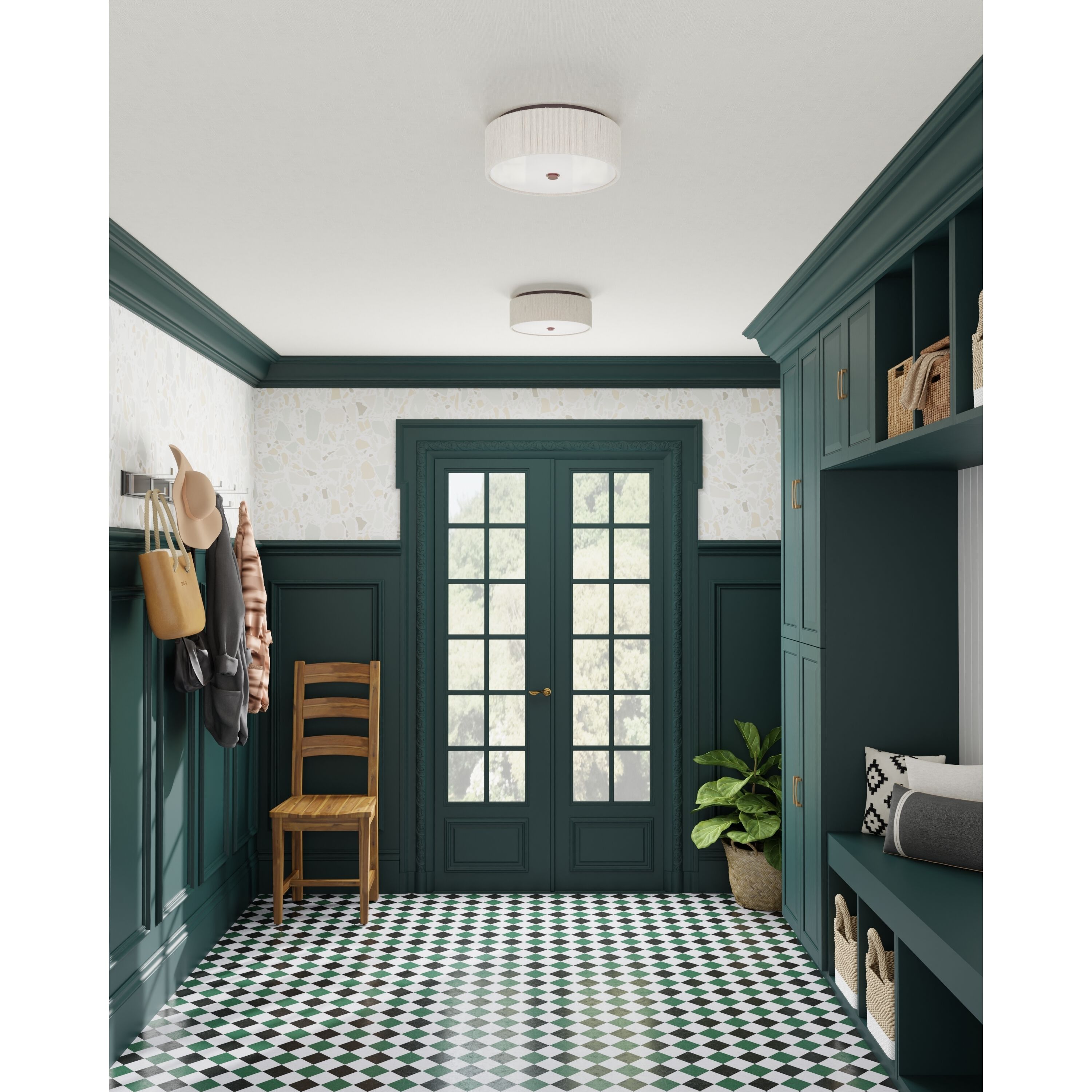 Tyrone 1 Light 14 inch Natural/Black Flush Mount Ceiling Light