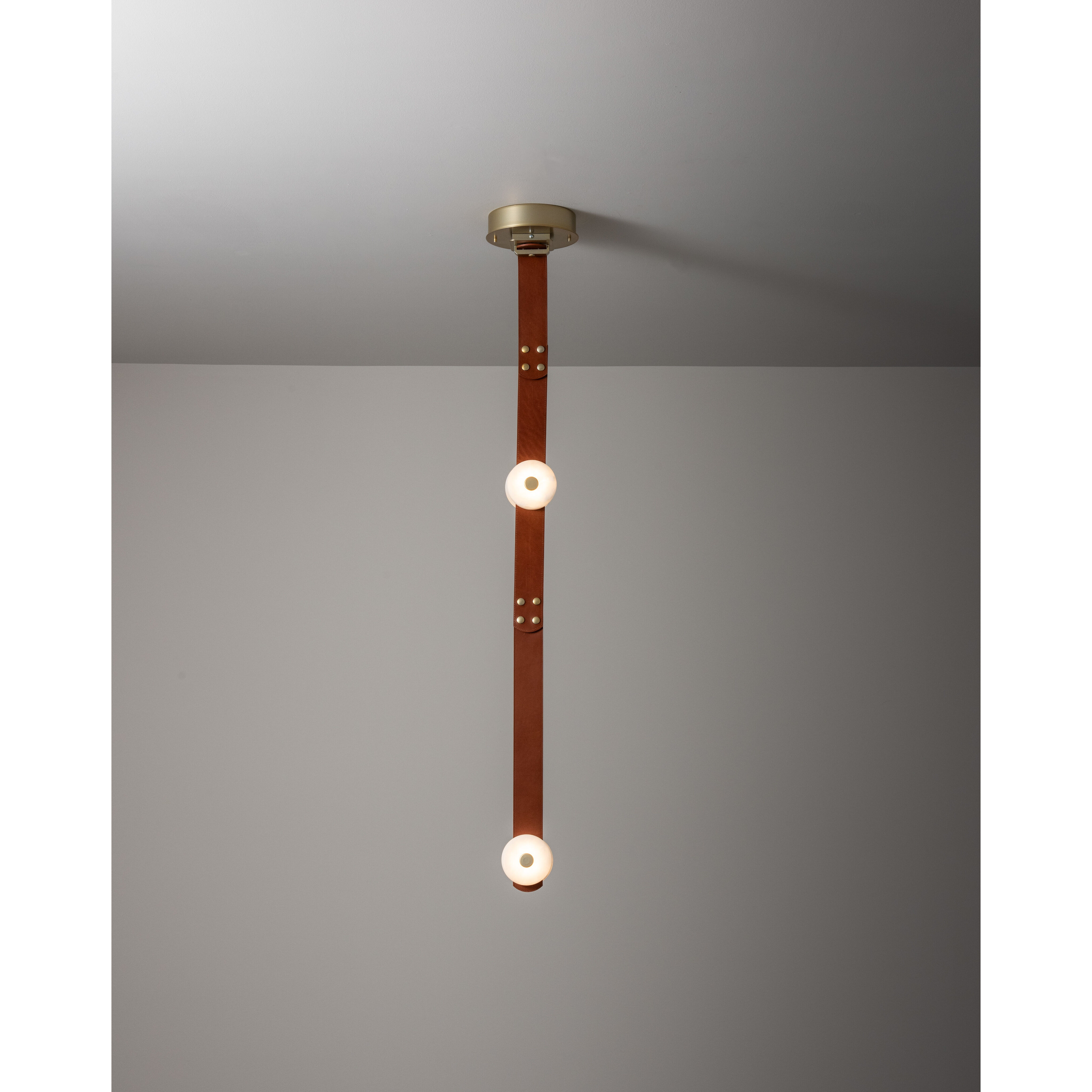 Art & Alchemy SNAPS LED 4 inch Modern Brass Pendant Ceiling Light in Chestnut Leather with Alabaster, Small