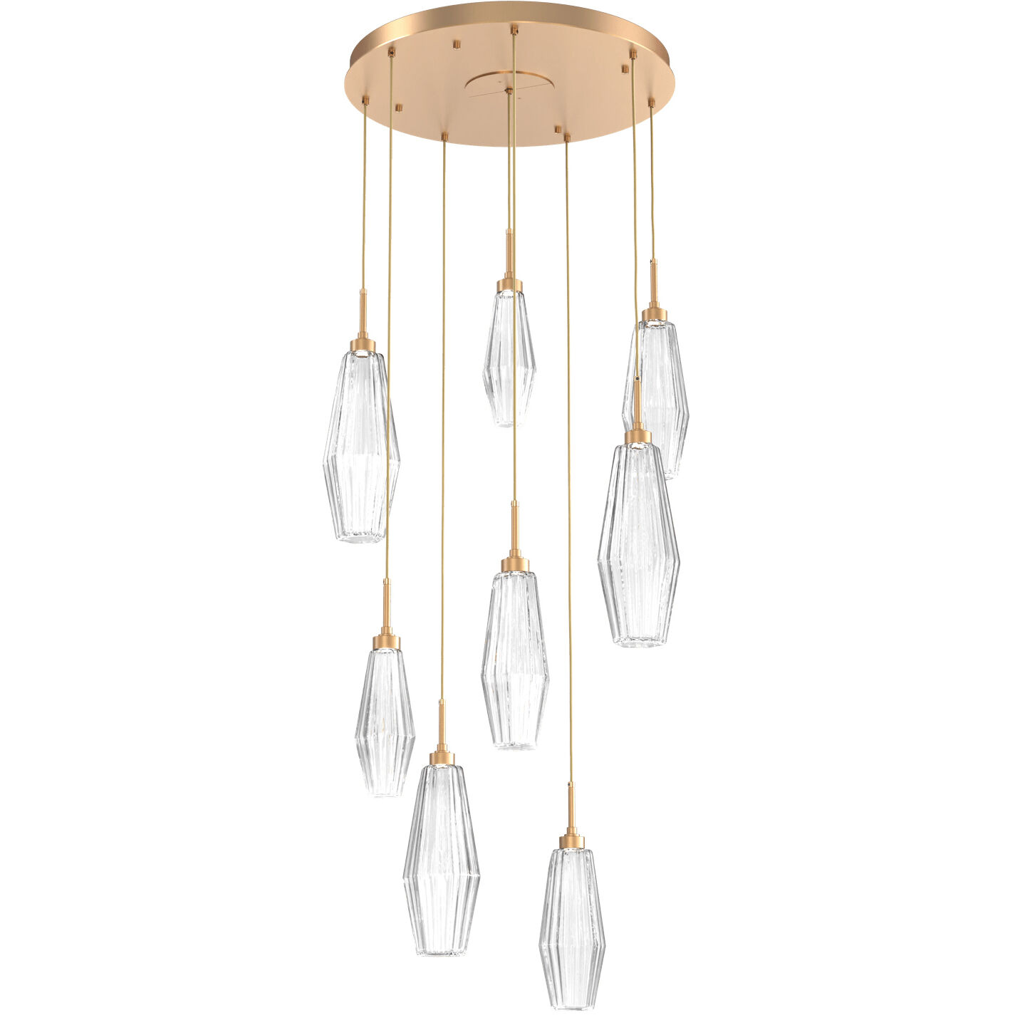 Aalto LED 27.4 inch Novel Brass Chandelier Ceiling Light in 3000K LED, Optic Rib Clear, Round Multi-Port