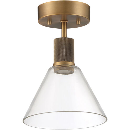 Port Nine LED 8 inch Antique Brushed Brass Semi-Flush Ceiling Light in Clear
