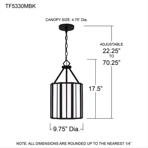 Martinique 3 Light 10 inch Matte Black Mini Pendant Ceiling Light, Small