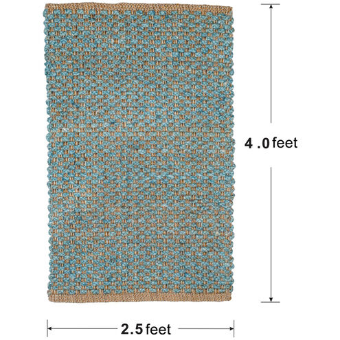 Shuttle Weave Durrie with Hamming 48 X 32 inch Petrol Rug, Rectangle