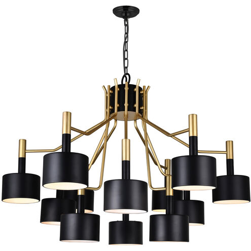 Corna 12 Light 32 inch Matte Black and Satin Gold Down Chandelier Ceiling Light