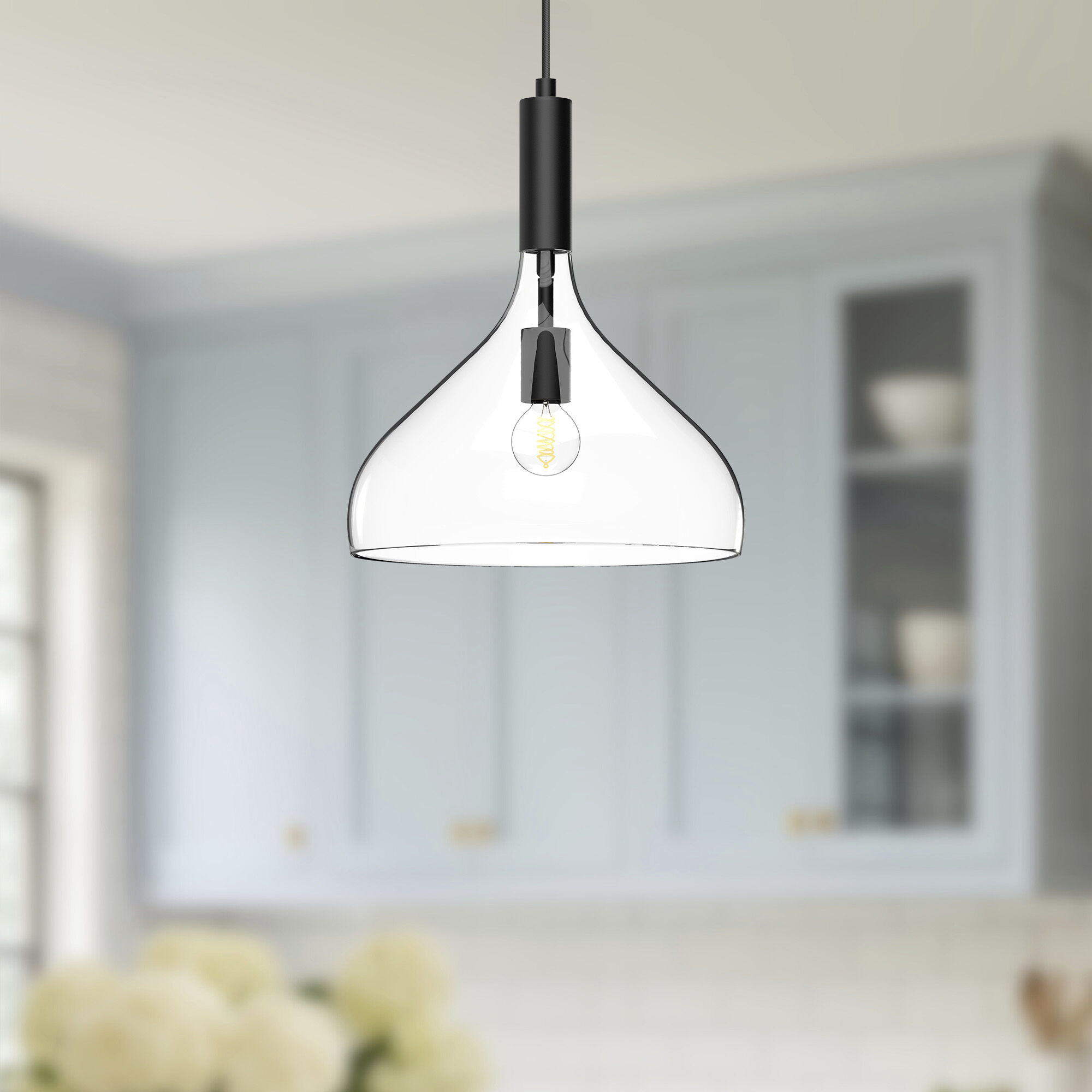Alora Mood Belleview Pendant Ceiling Light in Matte Black, Clear Glass
