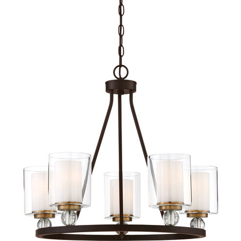 Studio 5 5 Light 26 inch Painted Bronze/Natural Brush Chandelier Ceiling Light