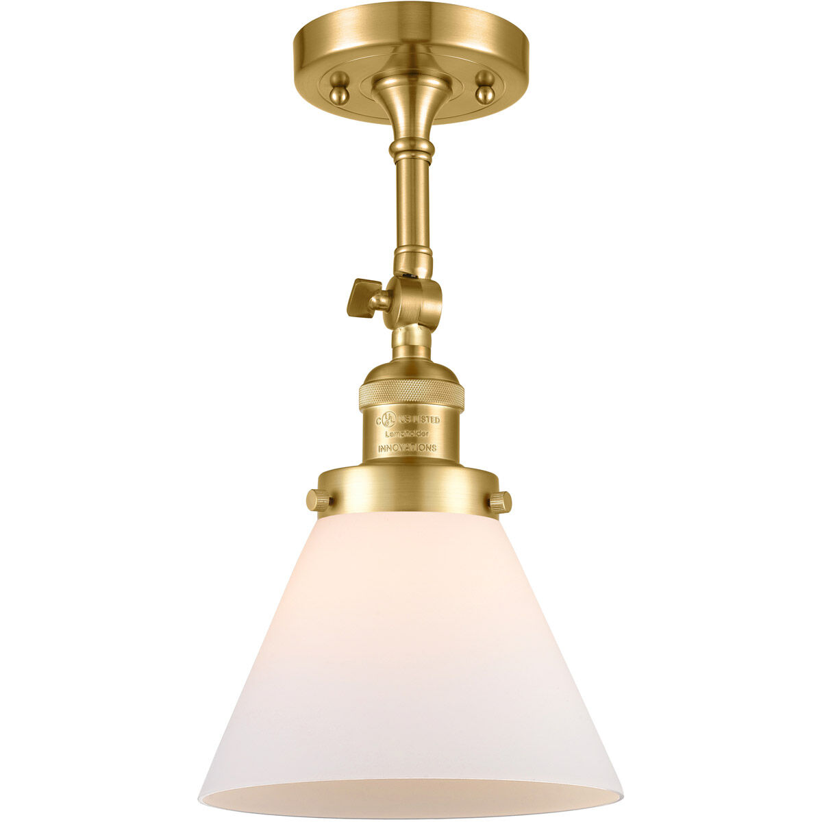 Franklin Restoration Large Cone 1 Light 8 inch Satin Gold Semi-Flush Mount Ceiling Light in Matte White Glass, Franklin Restoration