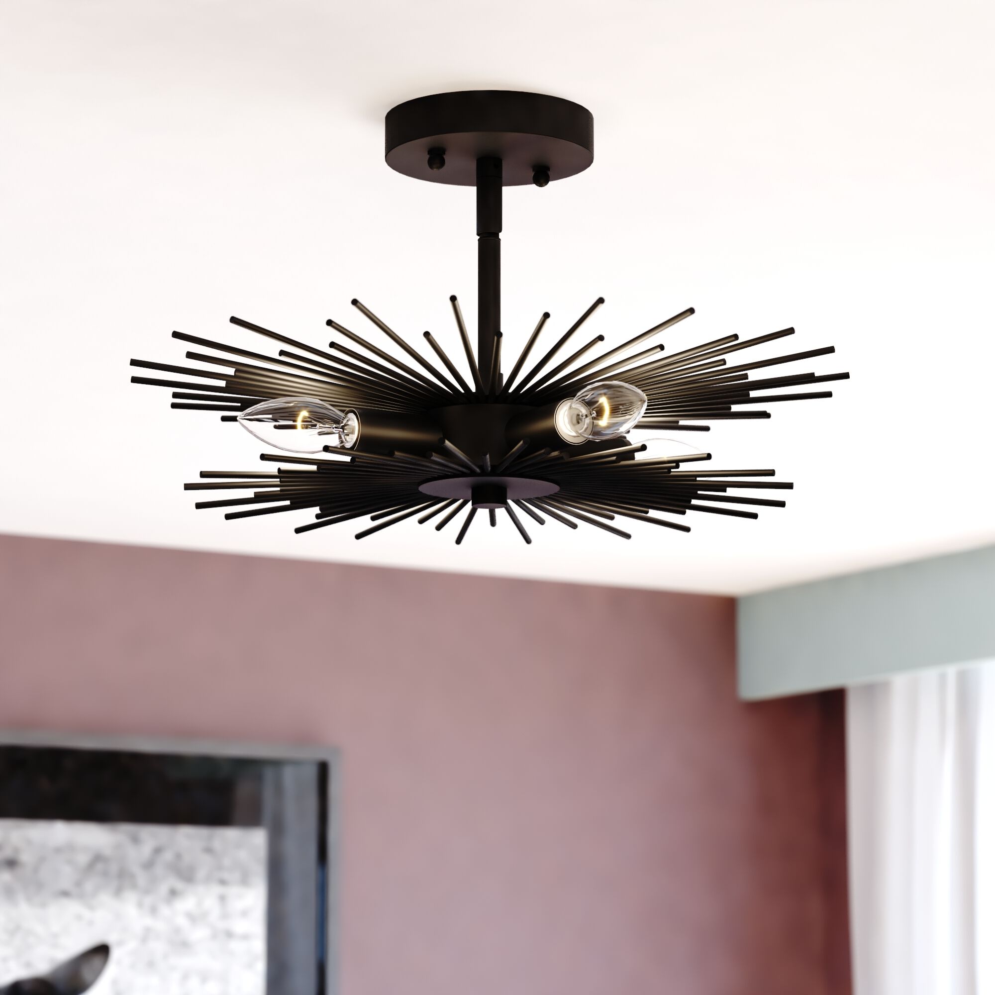 Nikko LED 16 inch Matte Black Semi-Flush Mount Ceiling Light in 4
