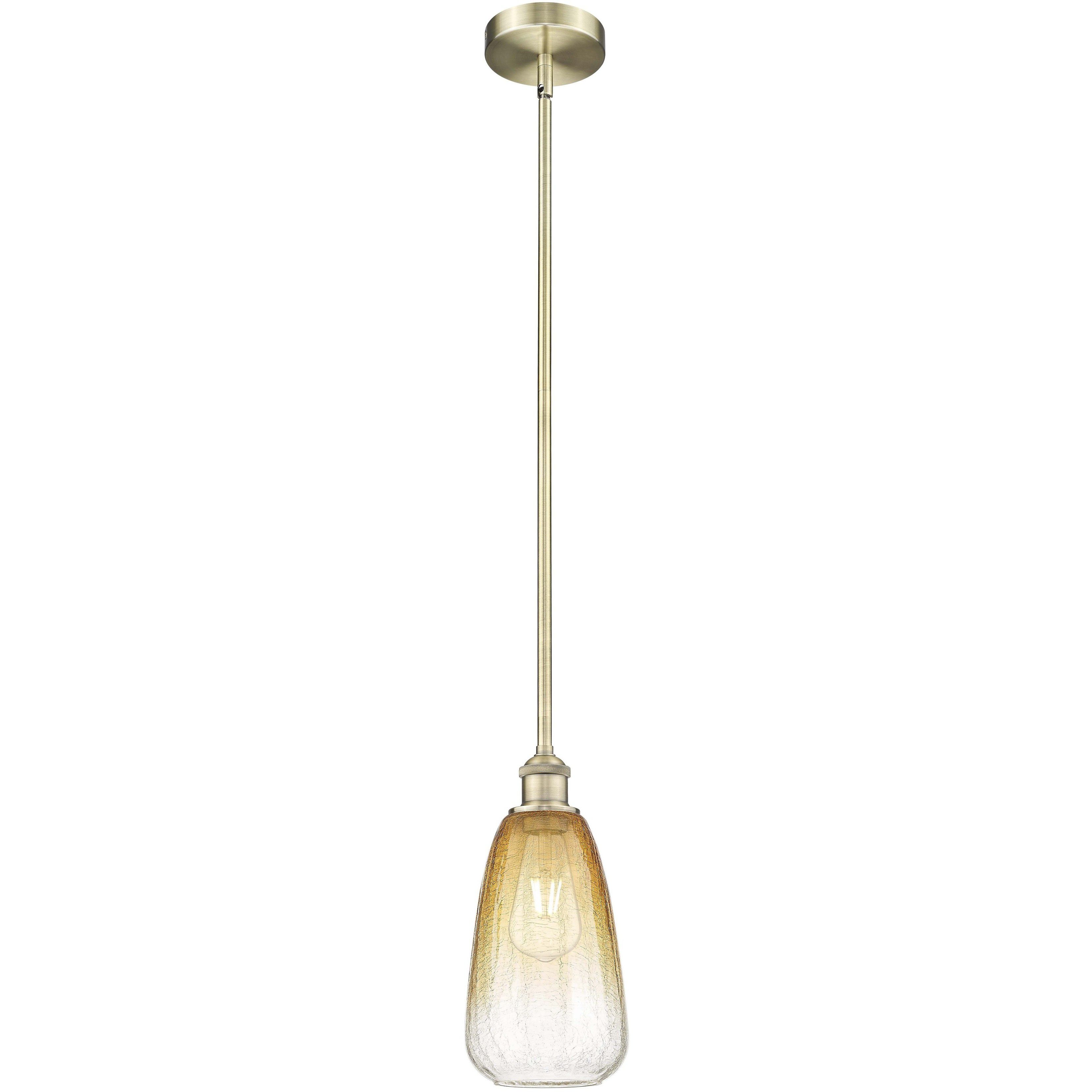 Edison Brookhaven Almond 1 Light 6 inch Antique Brass Mini Pendant Ceiling Light in Amber Glass