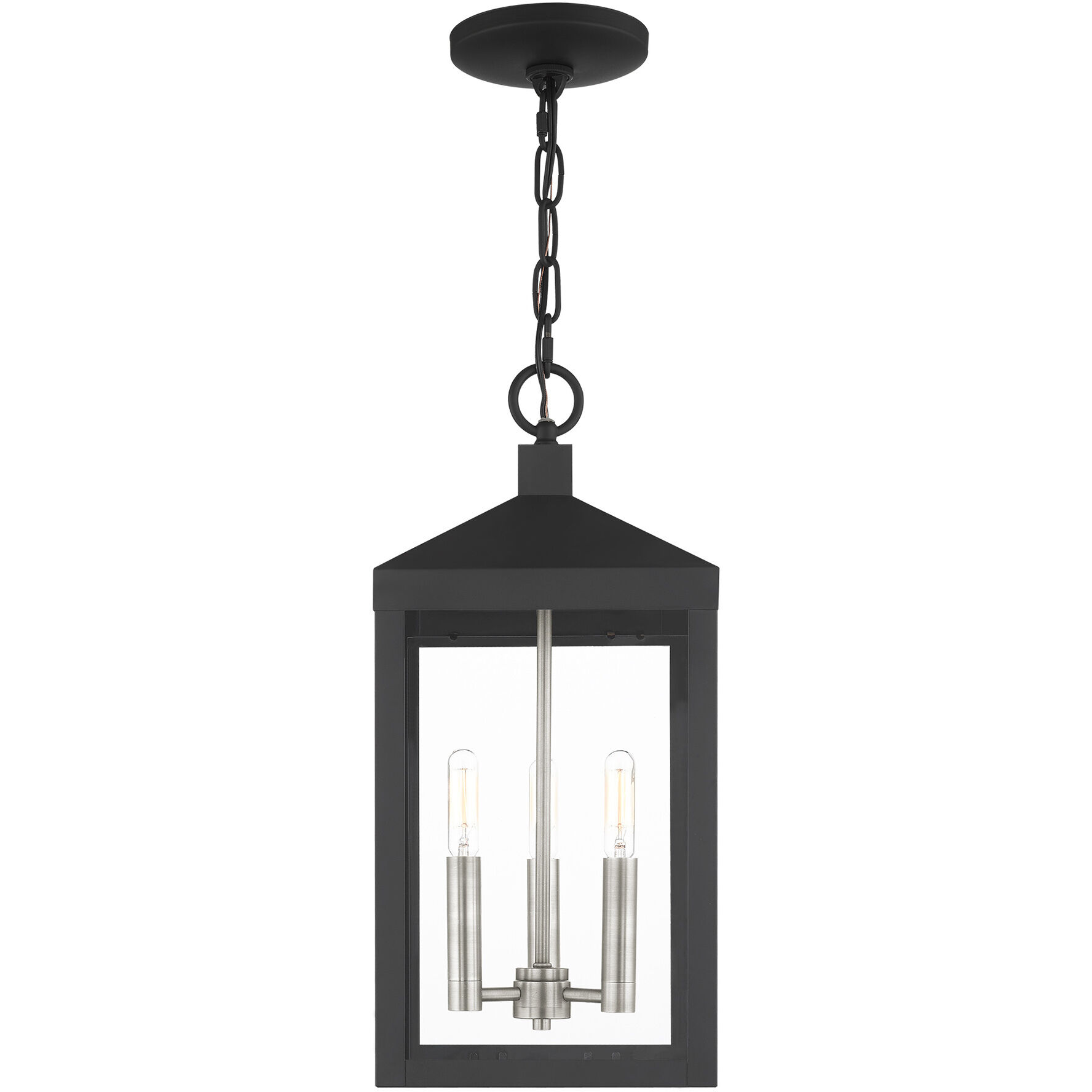 Nyack 3 Light 8.25 inch Black with Brushed Nickel Cluster Outdoor Pendant Lantern
