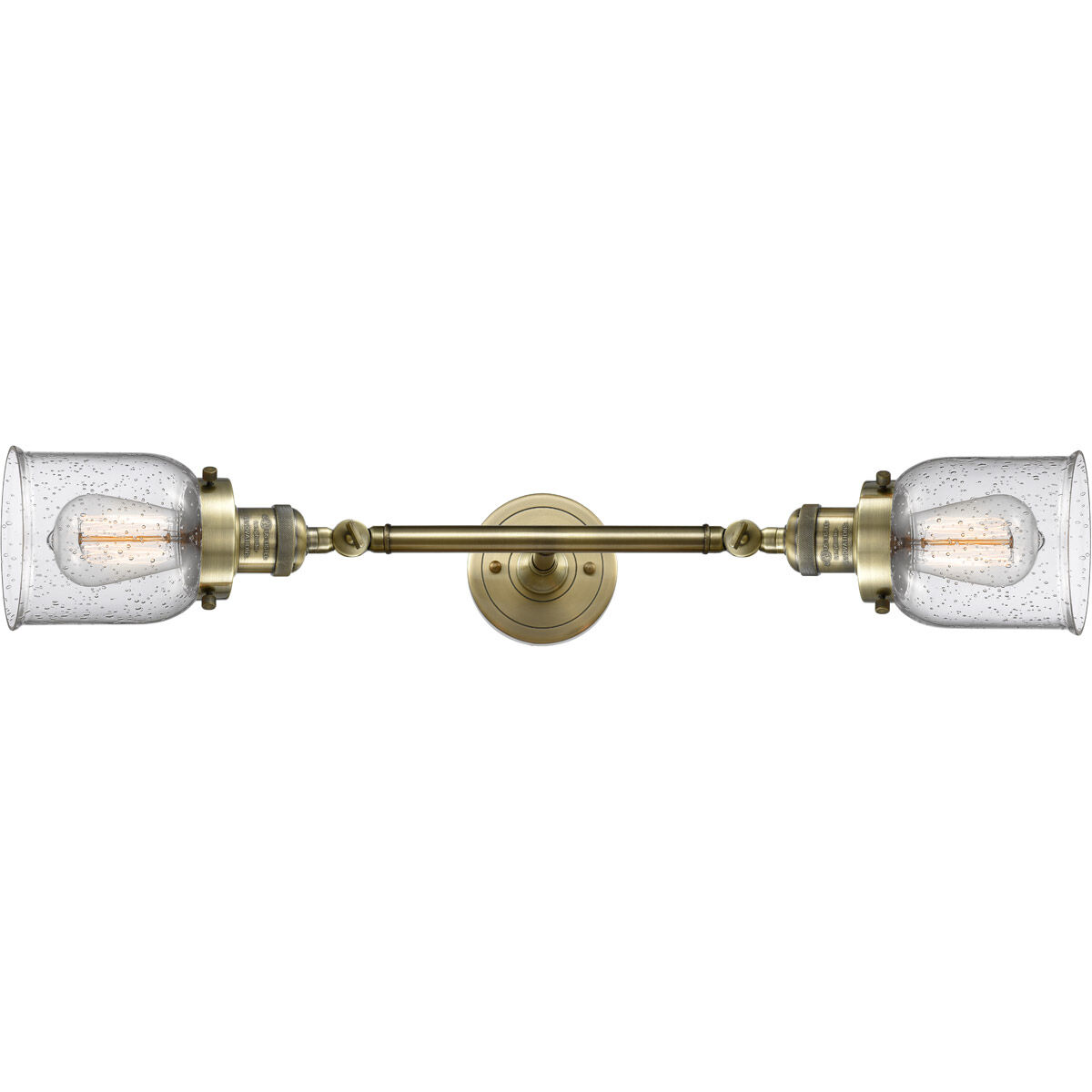Franklin Restoration Small Bell 2 Light 16 inch Antique Brass Bath Vanity Light Wall Light in Incandescent, Seedy Glass, Franklin Restoration