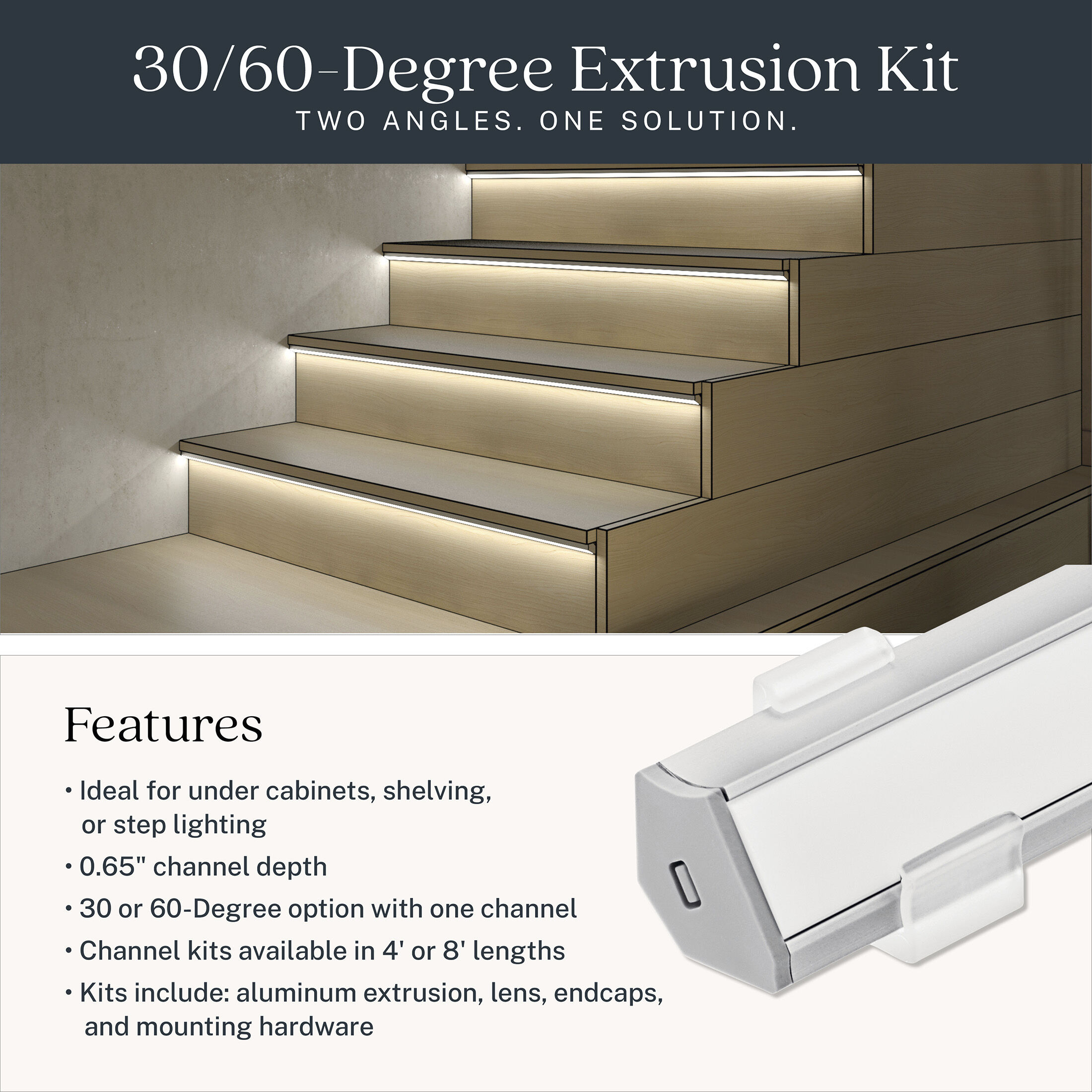 TE Series Silver 96 inch Extrusion Kit, 30 or 60 degree