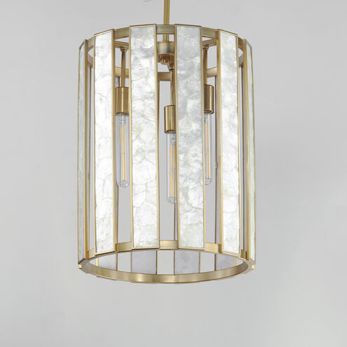 Miramar 3 Light 15 inch Capiz with Natural Aged Brass Entry Foyer Pendant Ceiling Light