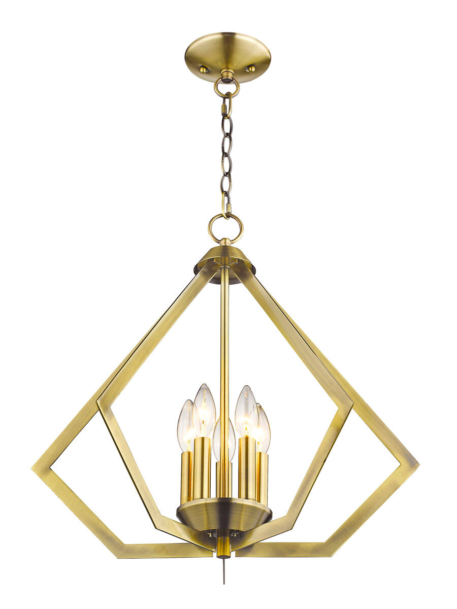 Prism 5 Light 20 inch Antique Brass Chandelier Ceiling Light
