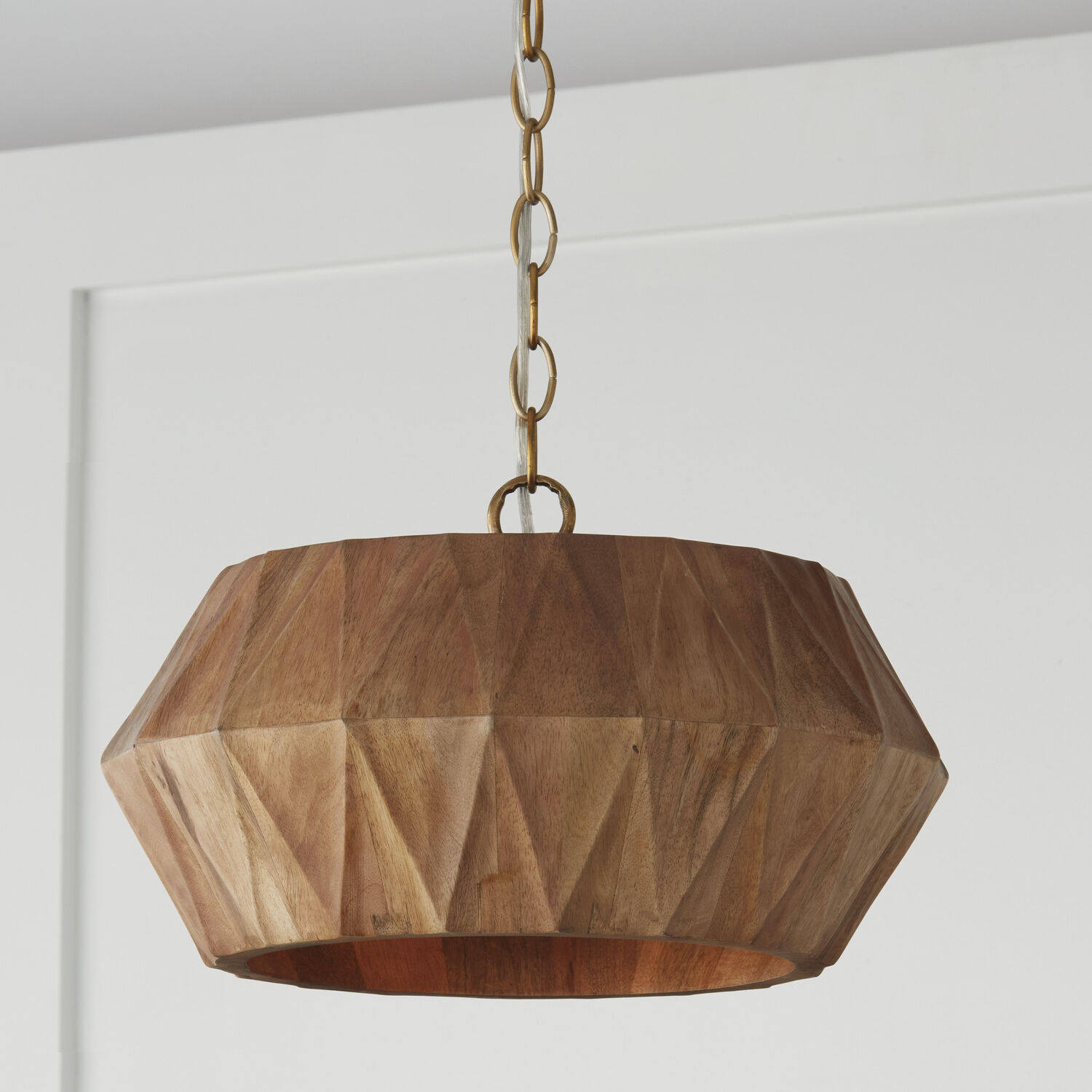 Nadeau 1 Light 15 inch Light Wood and Patinaed Brass Semi-Flush Ceiling Light, Convertible Dual Mount