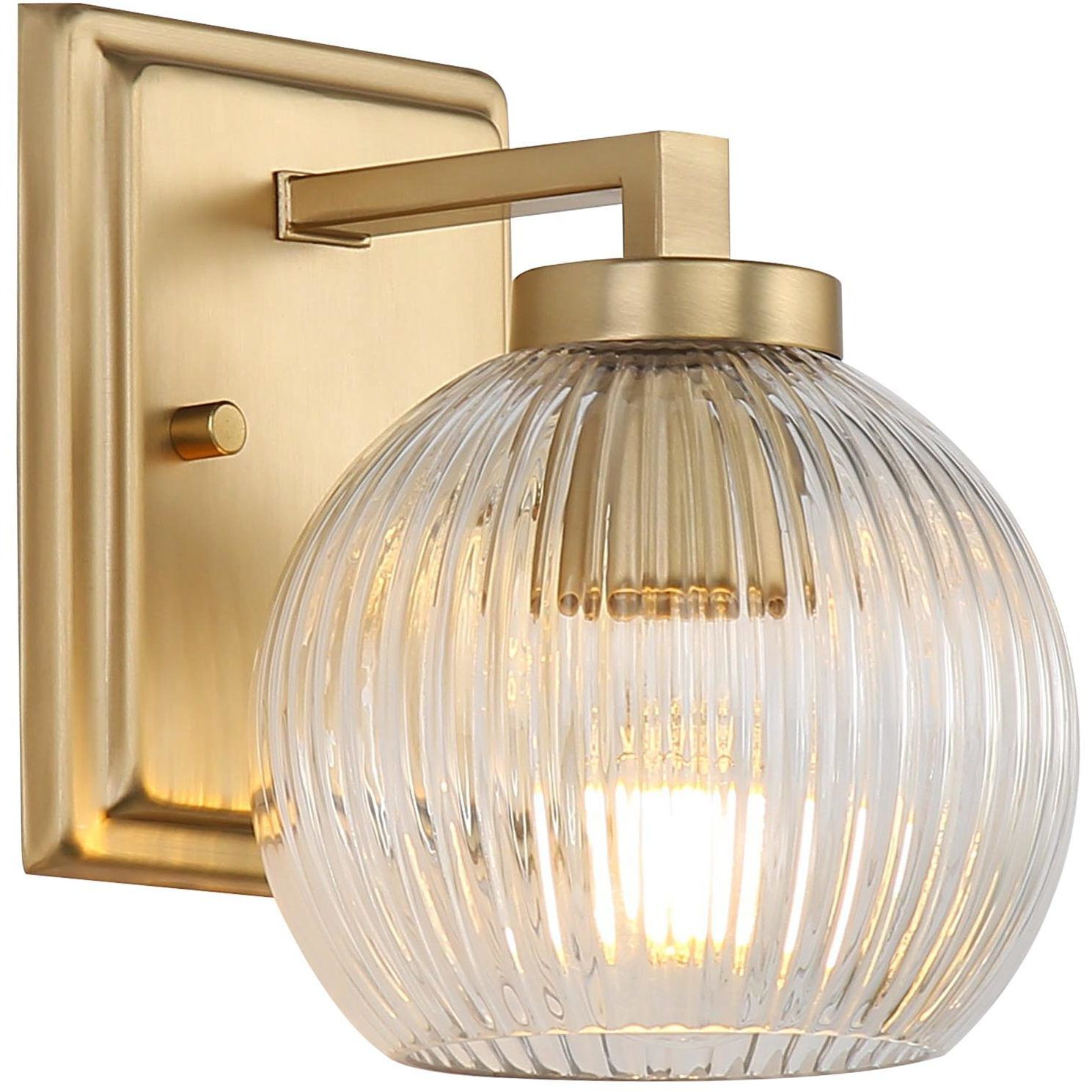 Yep Elliott Vanity Wall Light in Brushed Champagne Brass, Ribbed