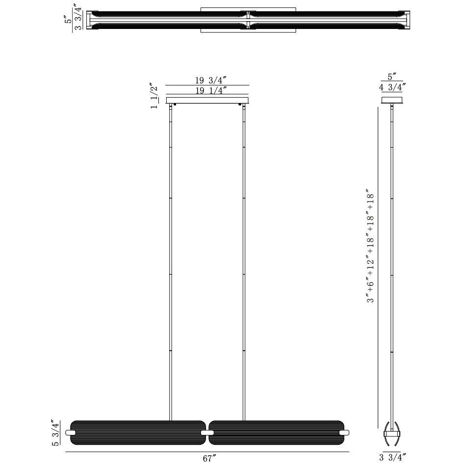 Neoness LED 67 inch Weathered Brass Linear Chandelier Ceiling Light in Smoke