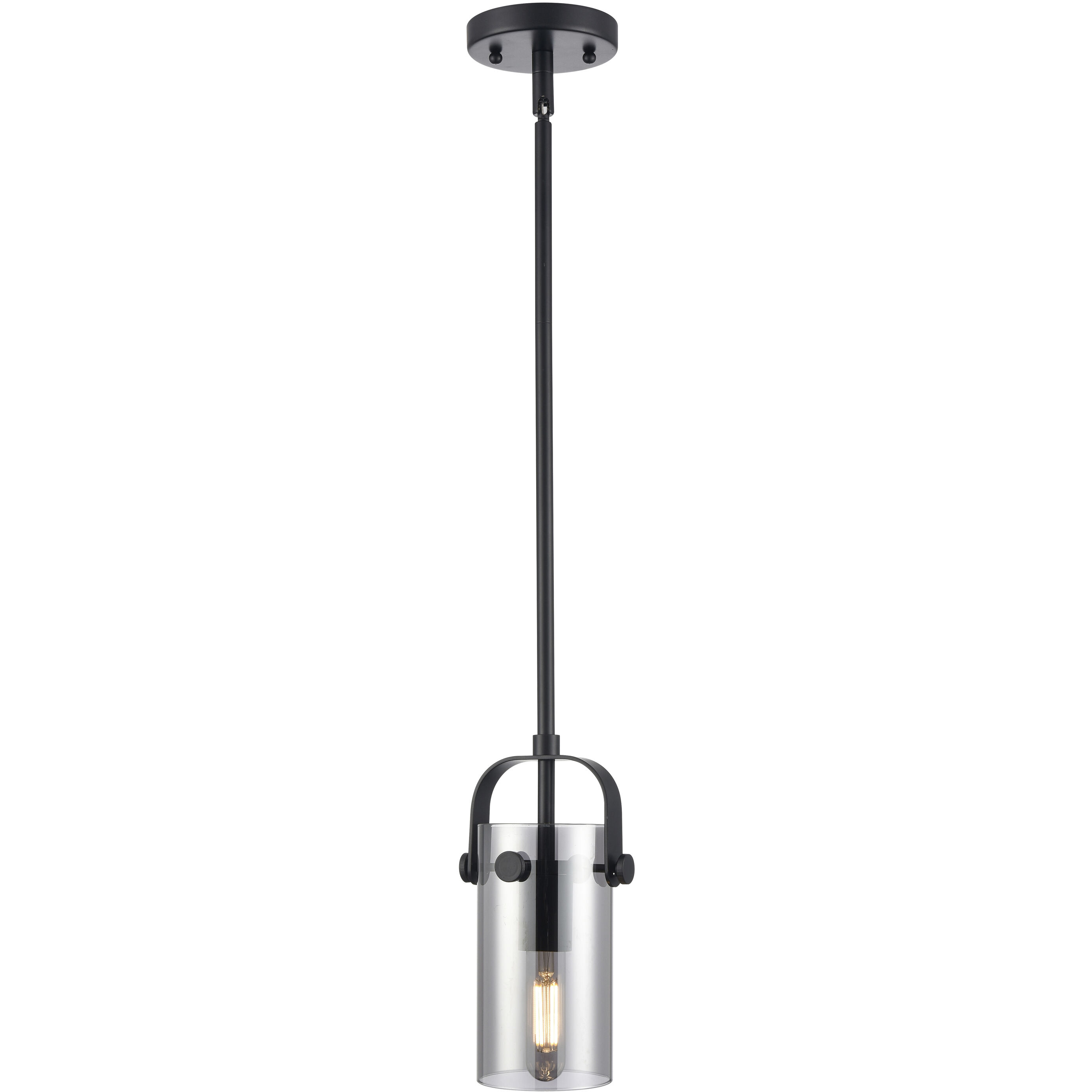 Pilaster II Cylinder 1 Light 5 inch Matte Black Pendant Ceiling Light in Plated Smoke Glass