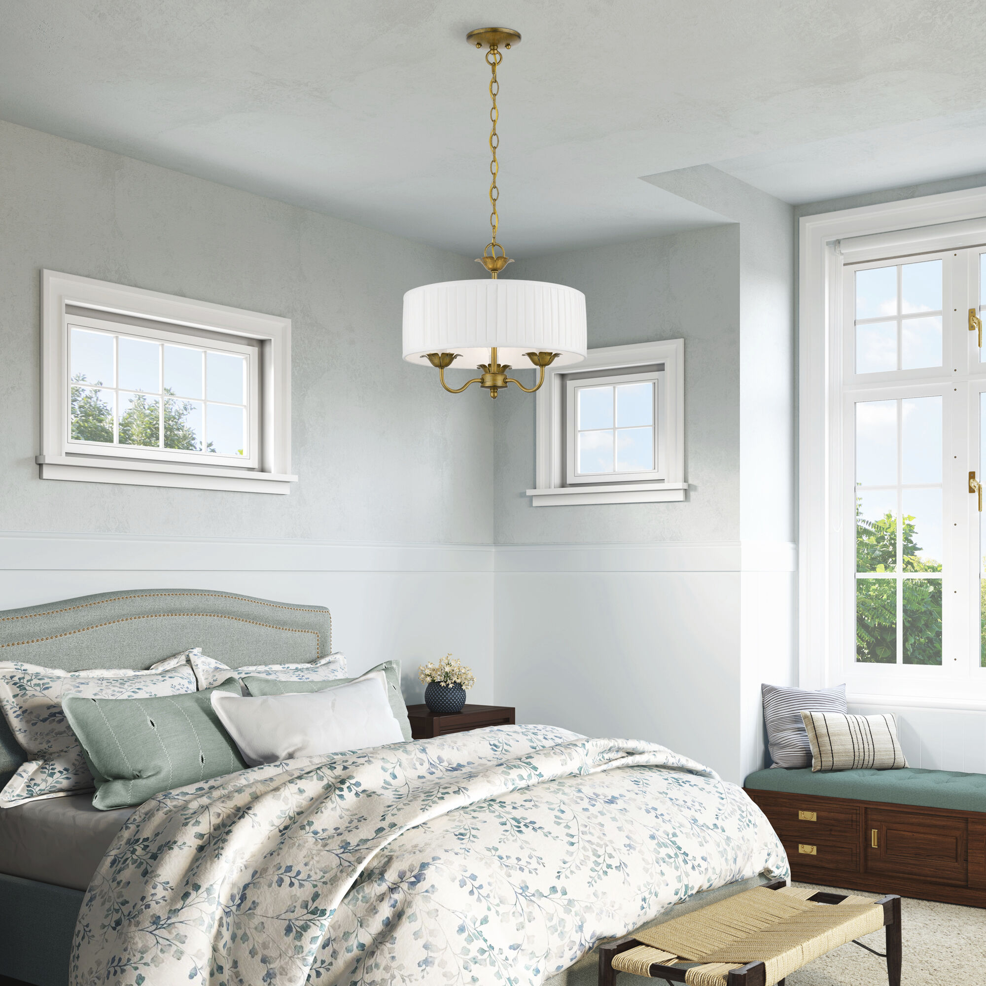 Edinburgh 3 Light 16 inch Antique Gold Leaf Pendant Chandelier Ceiling Light