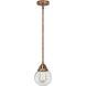 Nouveau 2 Beacon LED 6 inch Antique Copper Mini Pendant Ceiling Light in Clear