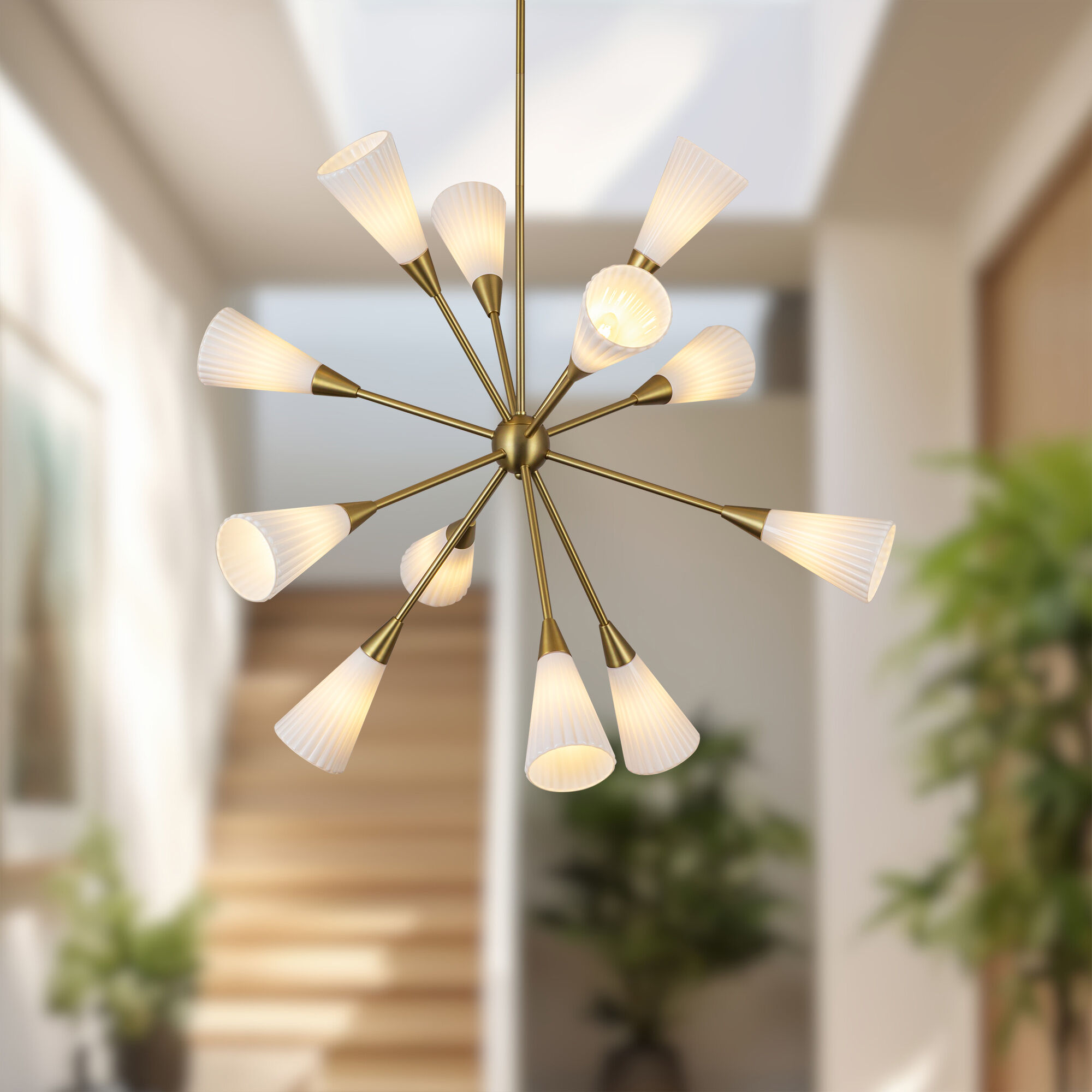 Alora Mood Cosmo 12 Light 38.63 inch Brushed Gold/Glossy Ribbed Opal Glass Chandelier Ceiling Light