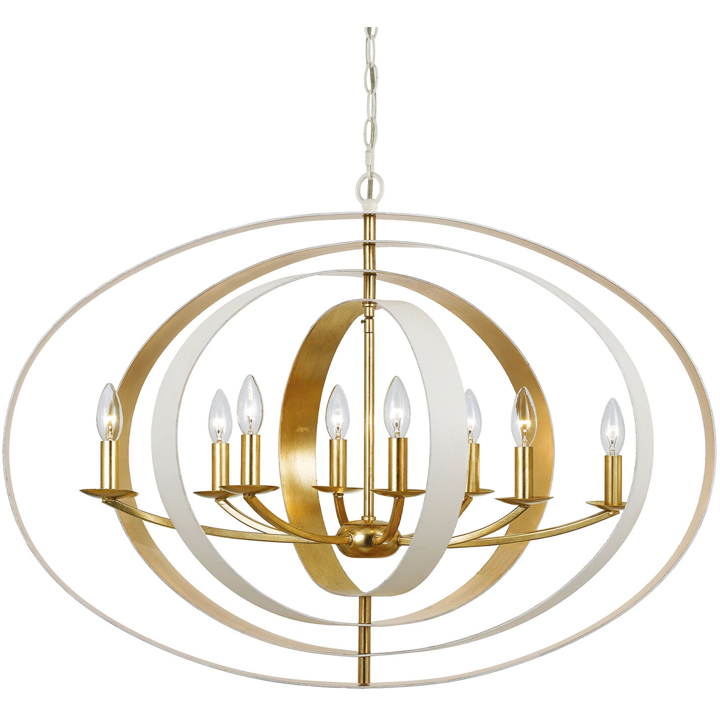 Luna 8 Light 36 inch Matte White and Antique Gold Chandelier Ceiling Light