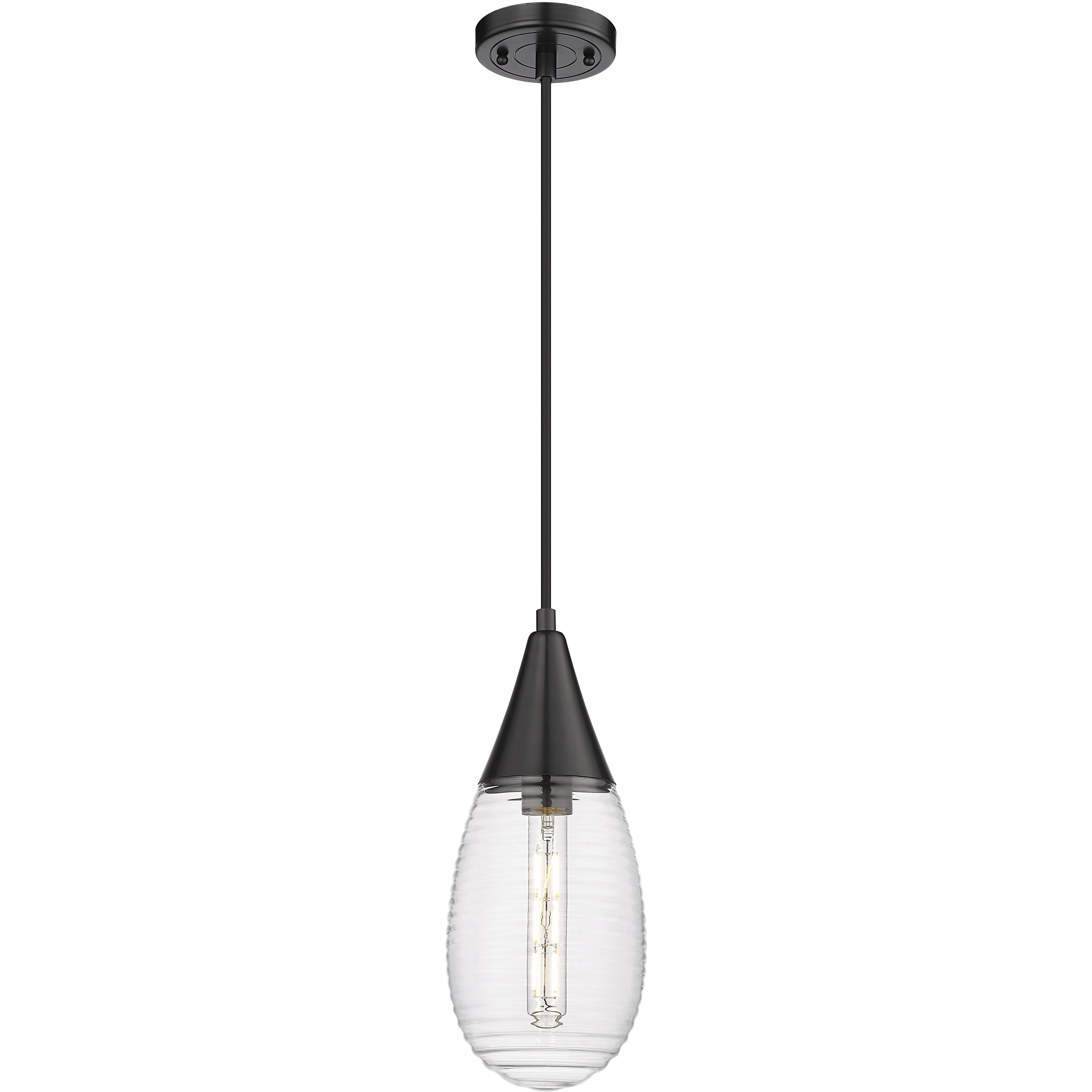 Malone 1 Light 6 inch Matte Black Pendant Ceiling Light in Striped Clear Glass