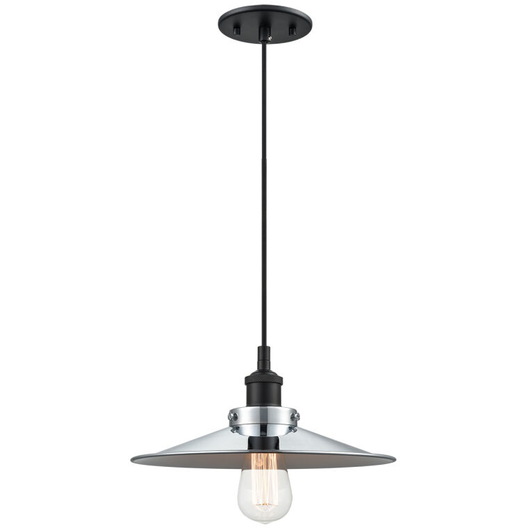 Bulstrode's Workshop 1 Light 12 inch Black Pendant Ceiling Light in Black and Chrome