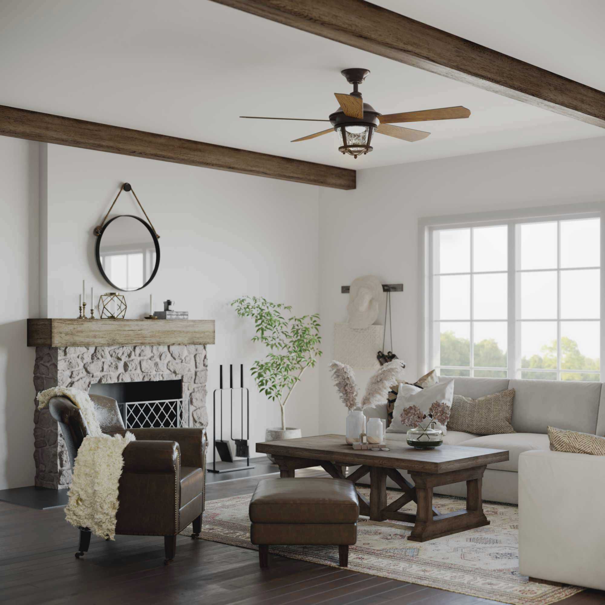 Smyrna 52 inch Antique Bronze with Walnut Blades Indoor/Outdoor Ceiling Fan, Progress LED