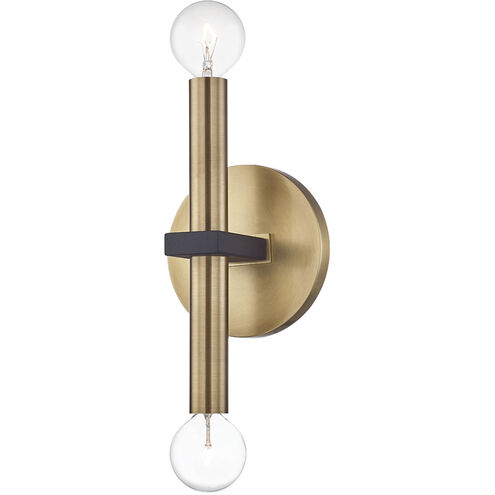 Colette 2 Light Aged Brass / Black Wall Sconce Wall Light in Aged Brass and Black