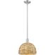 Arcadia Woven Rattan 1 Light 12 inch Brushed Satin Nickel Mini Pendant Ceiling Light