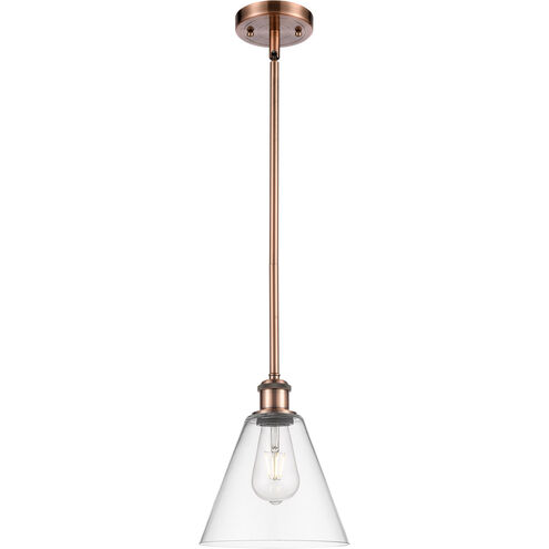 Ballston Cone 1 Light 8 inch Antique Copper Mini Pendant Ceiling Light in Clear Glass