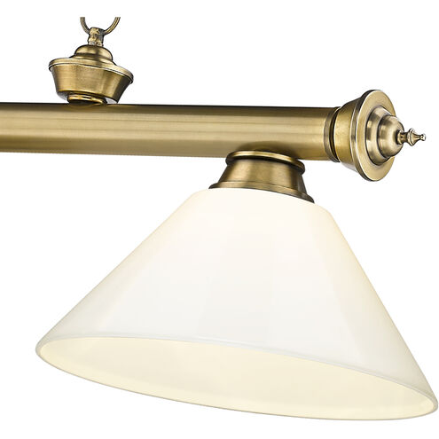 Cordon 3 Light 57.25 inch Rubbed Brass Billiard Ceiling Light in White Plastic