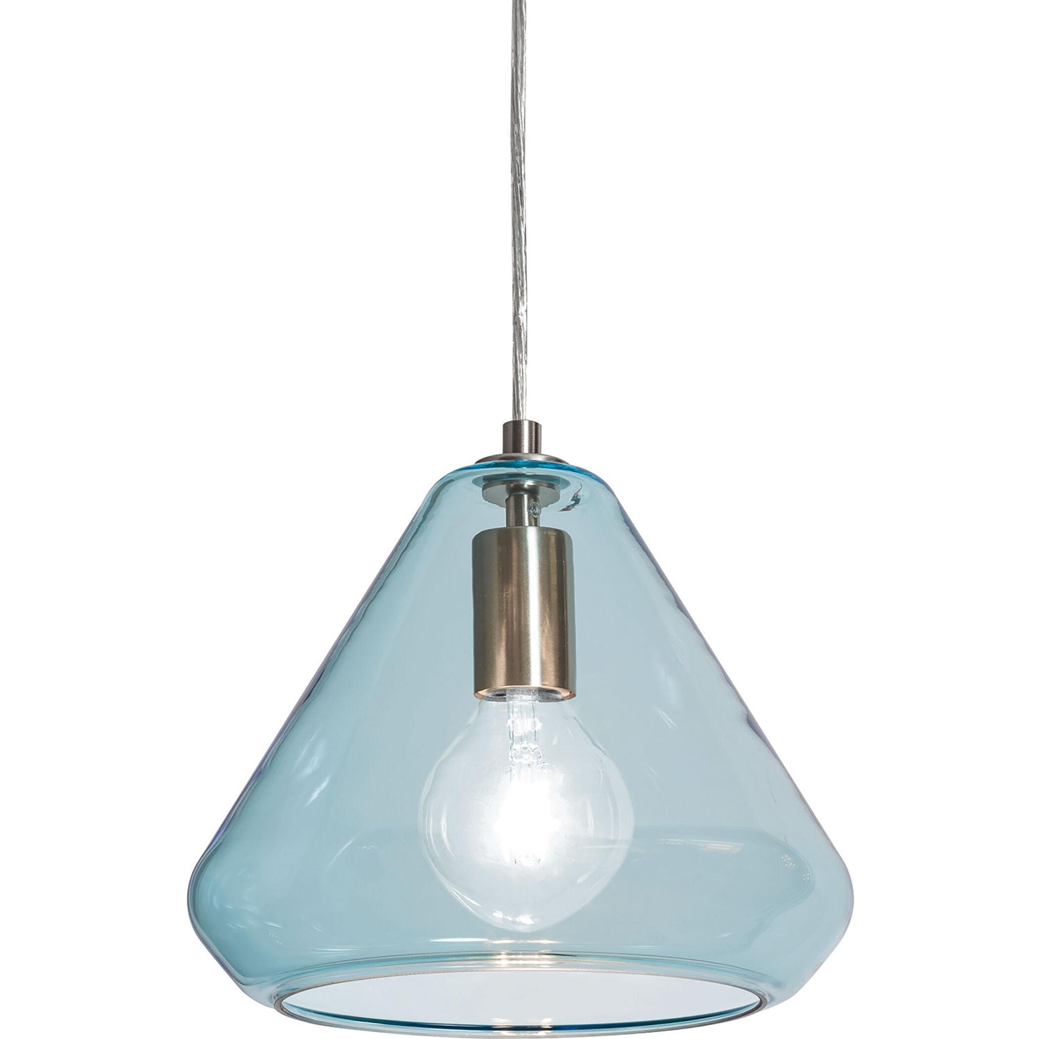 Montauk 1 Light 10 inch Satin Nickel Pendant Ceiling Light in Aqua Glass