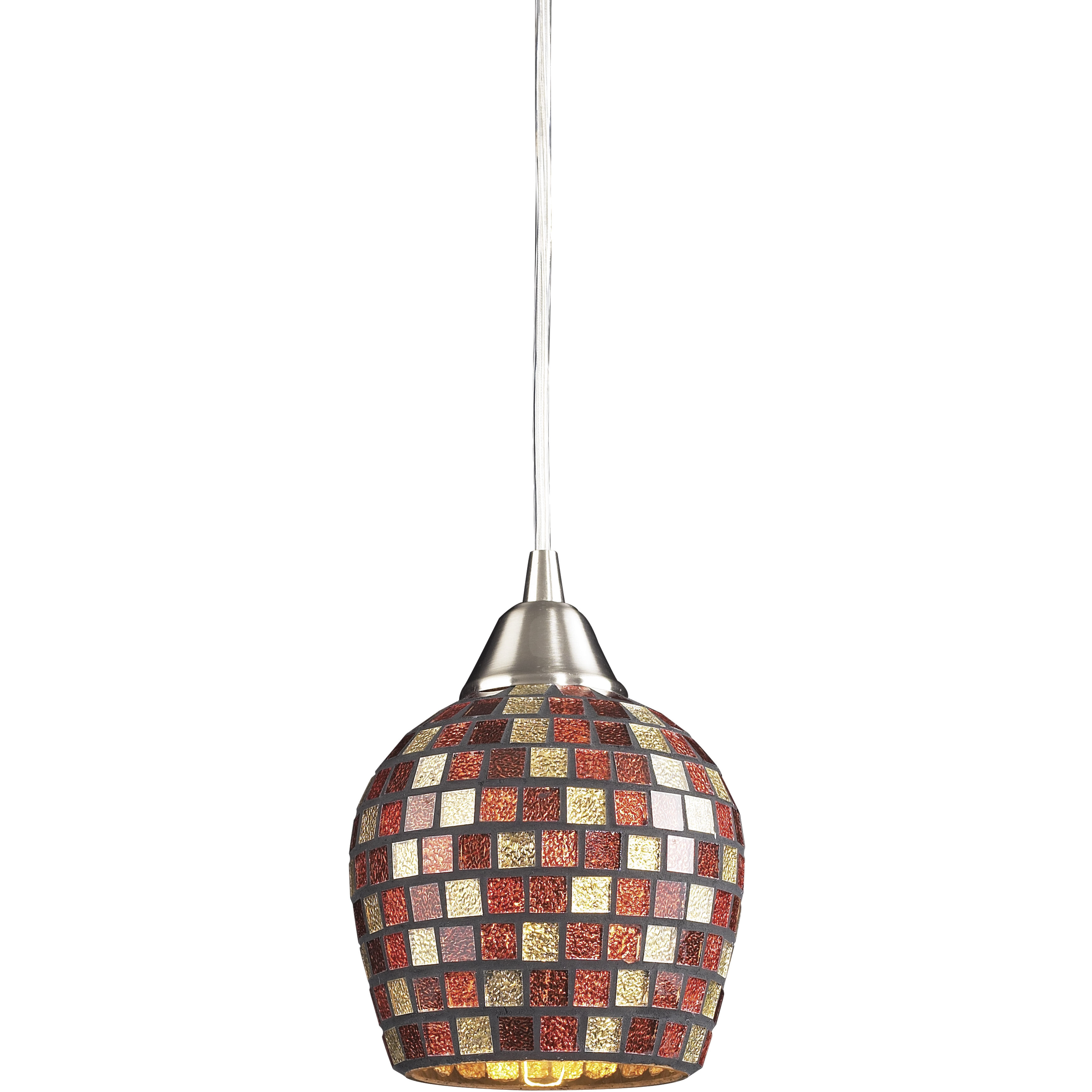 Fusion 1 Light 5 inch Satin Nickel Mini Pendant Ceiling Light in Multicolor Mosaic Glass
