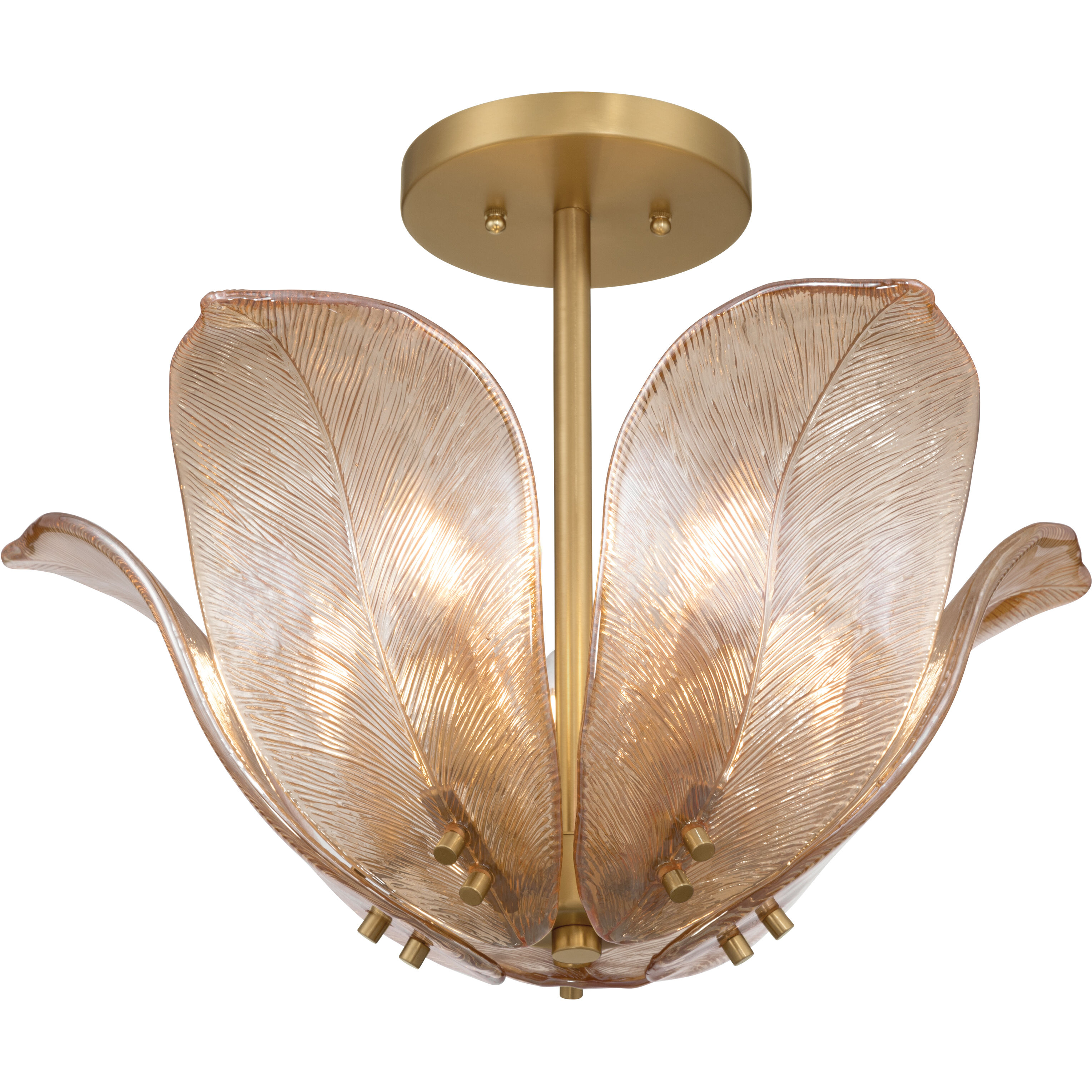 Orchid 5 Light 18 inch Legacy Brass Semi-Flush Mount Ceiling Light in Amber Handmade Glass