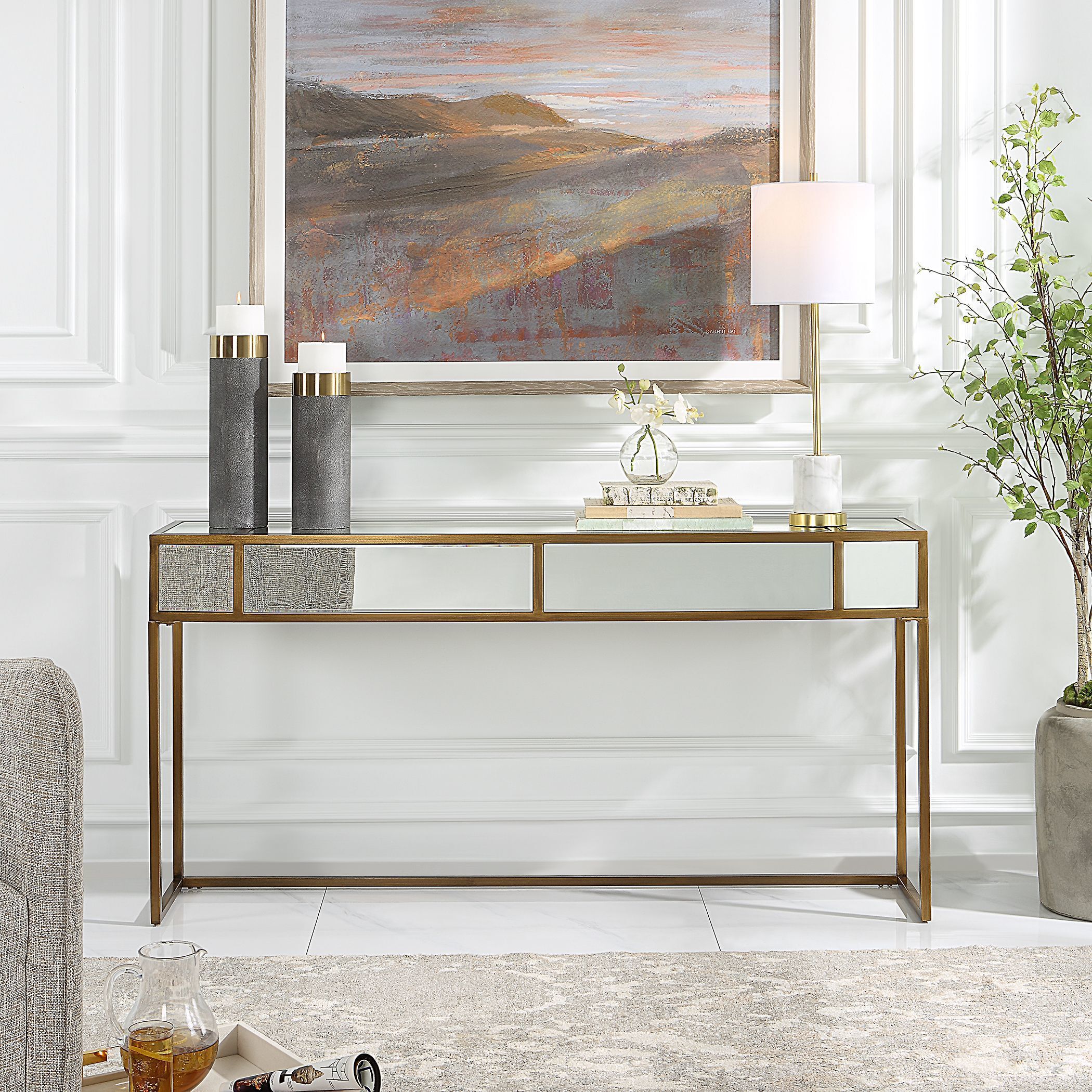 Uttermost 25286 Reflect 62 inch Brushed Aged Gold and Mirrored