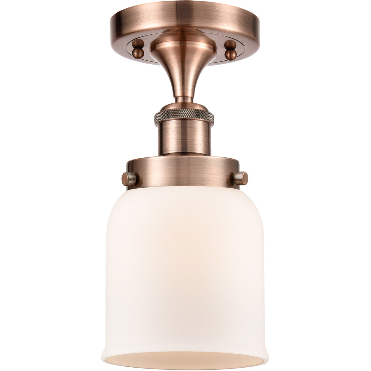Ballston Small Bell 1 Light 5 inch Antique Copper Semi-Flush Mount Ceiling Light in Matte White Glass
