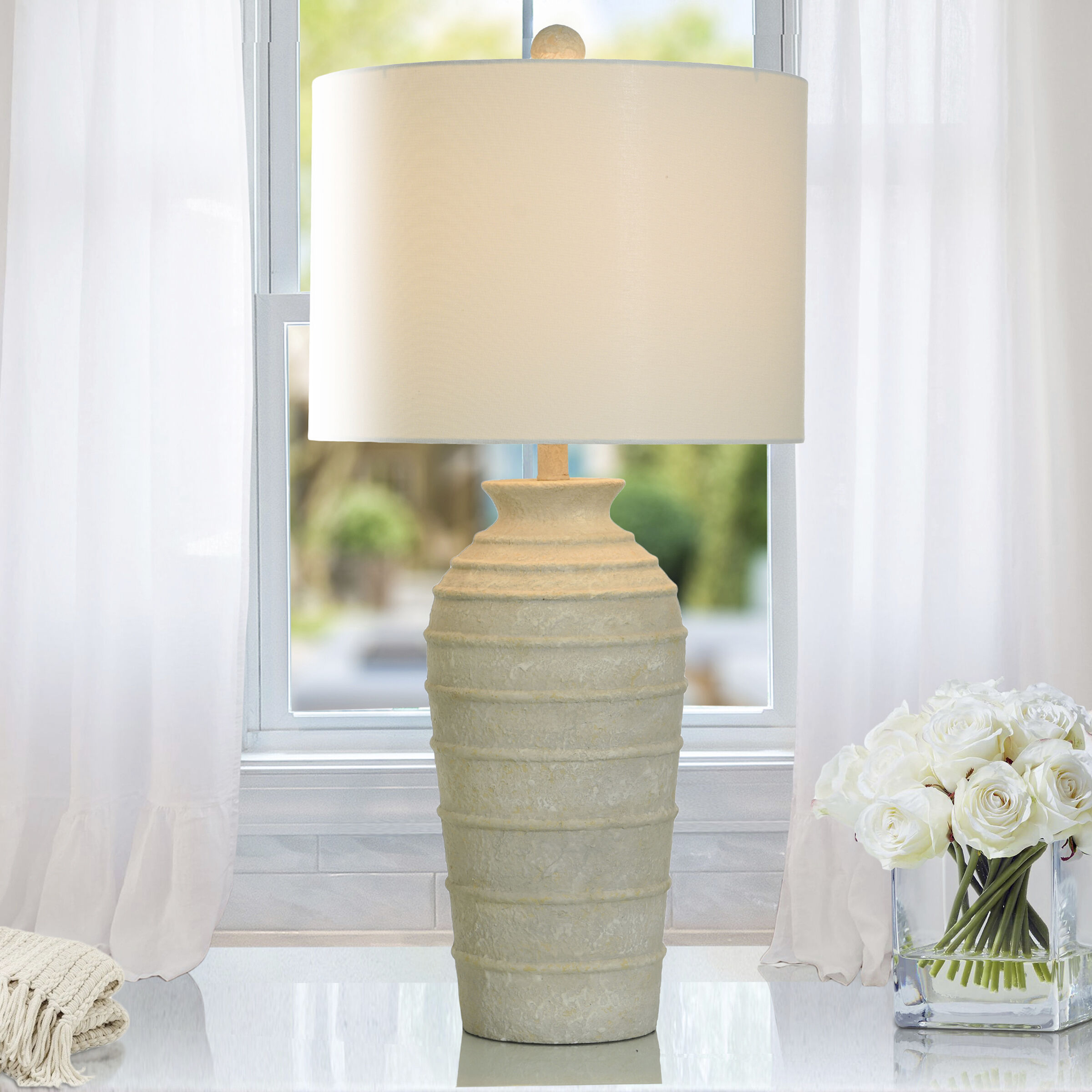 Cameron 32 inch 150.00 watt Cream with Yellow Touches Table Lamp Portable Light
