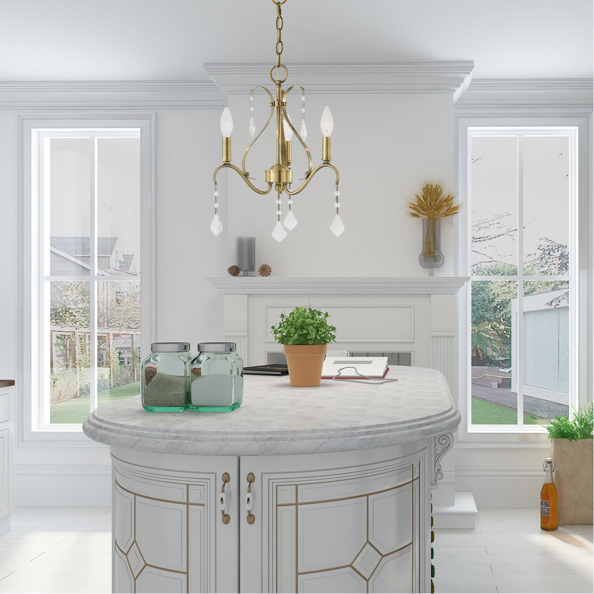 Caterina 3 Light 13 inch Antique Brass with Clear Crystals Chandelier Ceiling Light