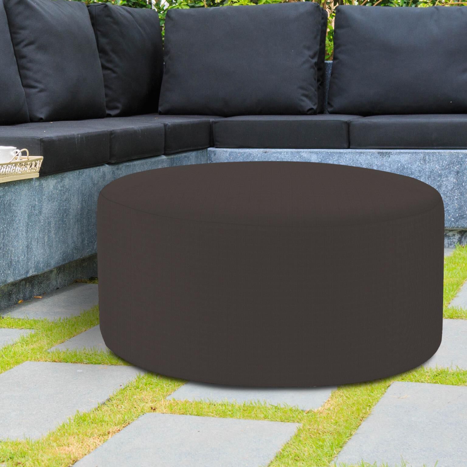 Universal 18 inch Seascape Charcoal Outdoor Round Ottoman with Slipcover