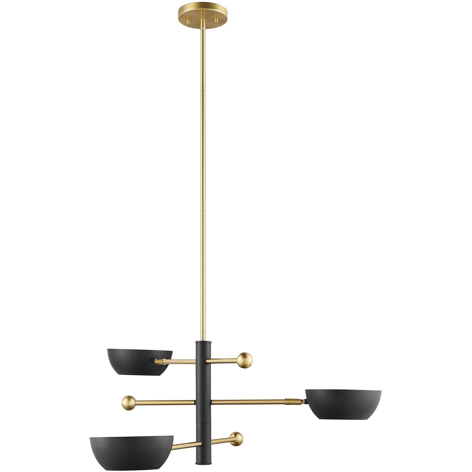 Contemporary 3 Light 33.75 inch Matte Black with Natural Brass Chandelier Ceiling Light